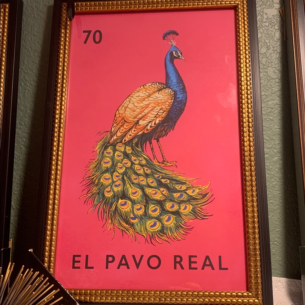 Blue & Pink Peacock Wall Art La Loteria Prints-  New Framed - Picture 2 of 4